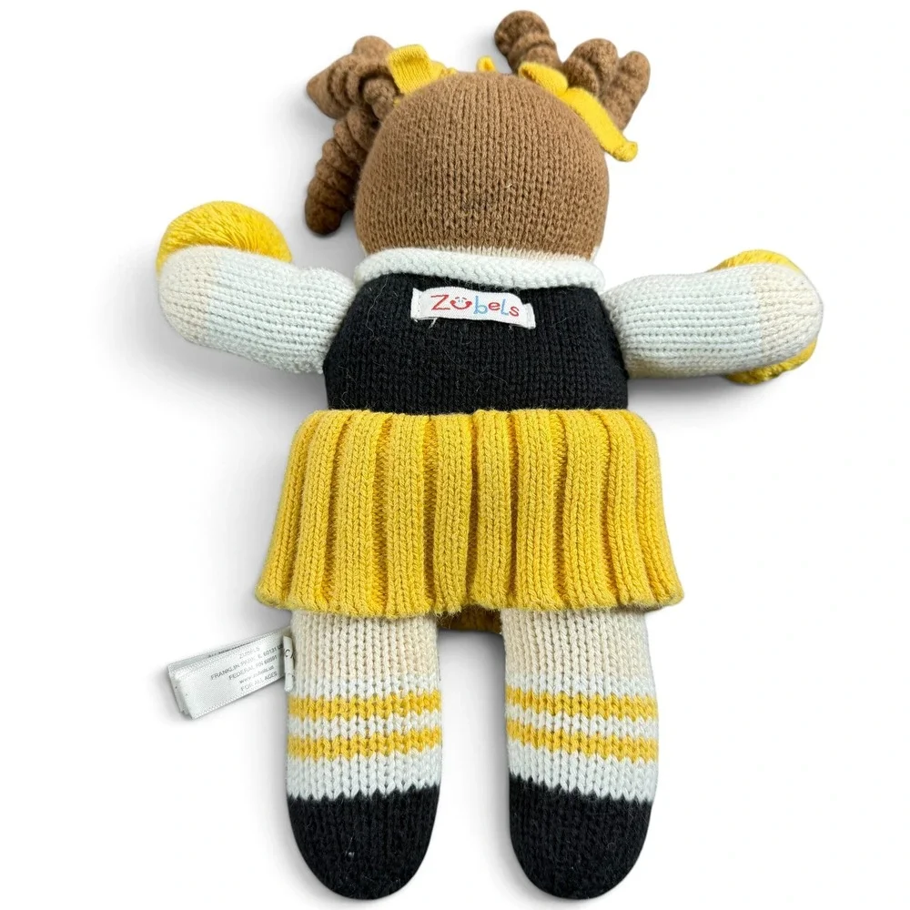 Zubels Hand Knit Cheerleader Doll Yellow Black Cotton Plush 12 Inch Toy